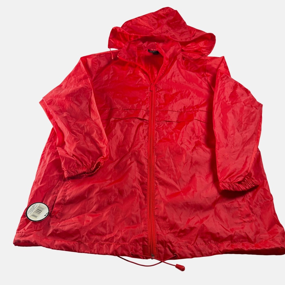 Totes Red Packable Rain Jacket Full Zip Hooded Windbreaker S/M NWT